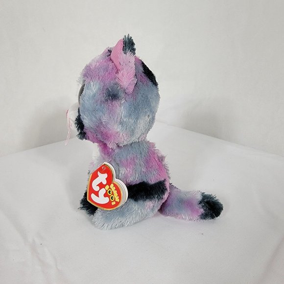 2017 Ty Beanie Boos - Lindi Pink & Grey Tabby Cat - Soft Plush Stuffed Toy 6" - Picture 4 of 11